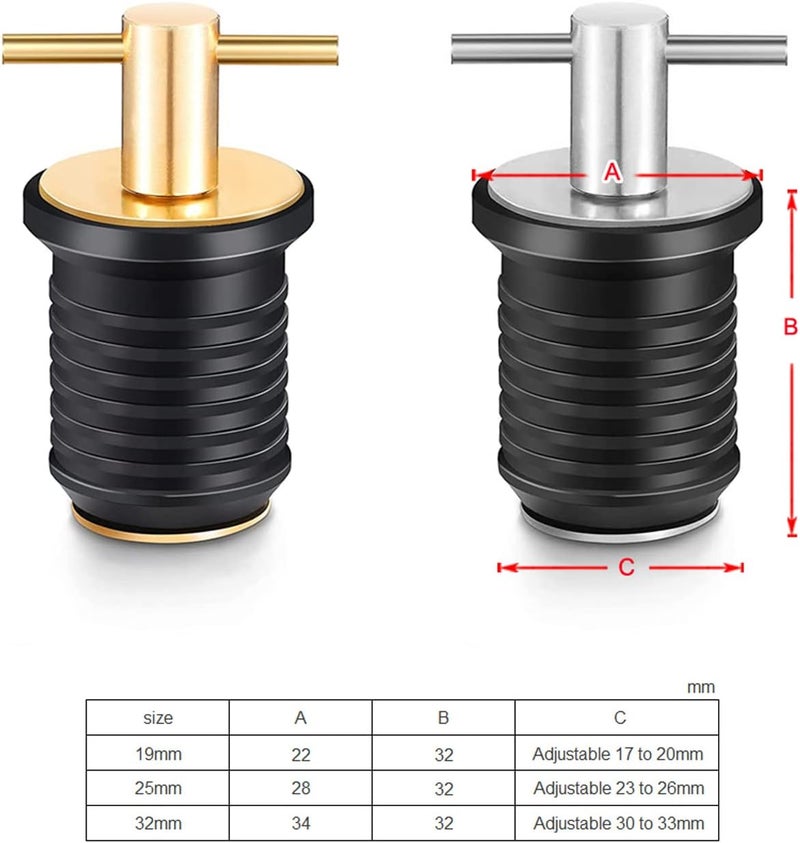 Gaderth Drain Plug, 3/4-inch, 1-inch or 1-1/4-Inch Snap, T-Shape Drain Plug Twist-Turn Marine Boat Drain Plugs, Brass Snap Handle with Rubber Boat Drain Plug Copper, 25mm - Image 5